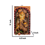 Wooden Ganesha with Lion Carved Wall Panel