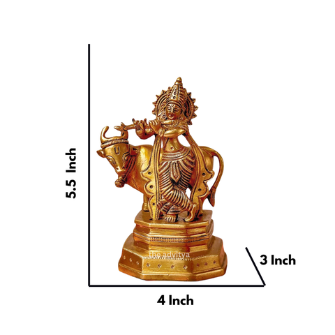 Small Krishna Idol with Flute and Cow