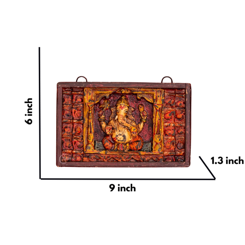 Wooden Ganesha Wall Decor Panel with Vintage Finish  (Multicolor)