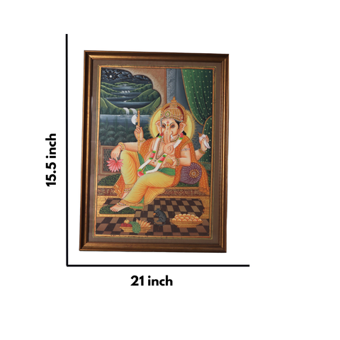 Ganesha with Mushak Vintage Painting in a Wooden Frame