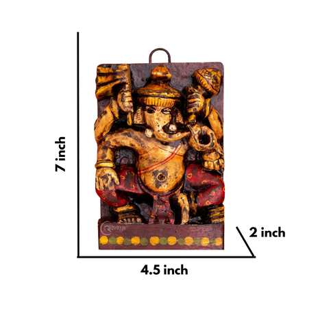 Wooden Chaturbhuja Ganeshas Wall Art Panel