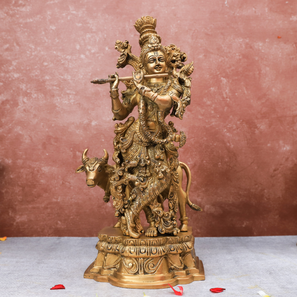 Large Lord Krishna With Cow Idol