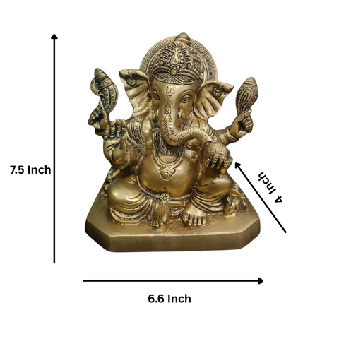 Brass Ganesha Statue with Shankh in Hand