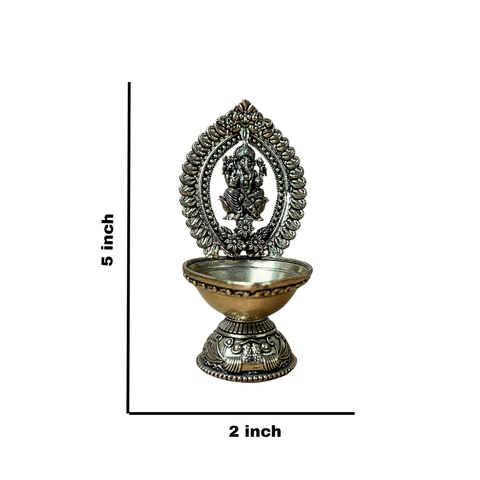 Antique Finish Superfine Brass Ganesh Diya Oil Lamp for Pooja, Home Temple & Festive Decor ( 5 Inch )
