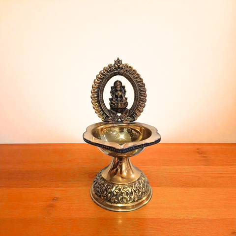 Traditional Superfine Brass Lakshmi Deepam| Pooja Oil Lamp for Home & Temple Décor (7.2 Inches )