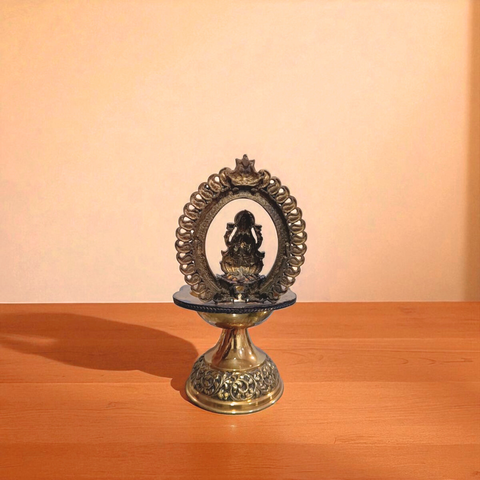 Traditional Superfine Brass Lakshmi Deepam| Pooja Oil Lamp for Home & Temple Décor (7.2 Inches )