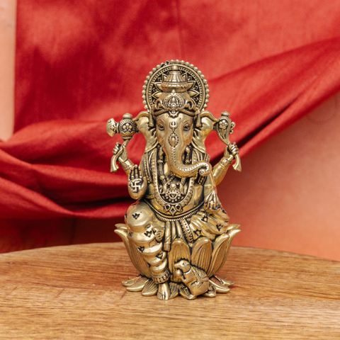 Superfine Brass Ganesha Murti on Lotus