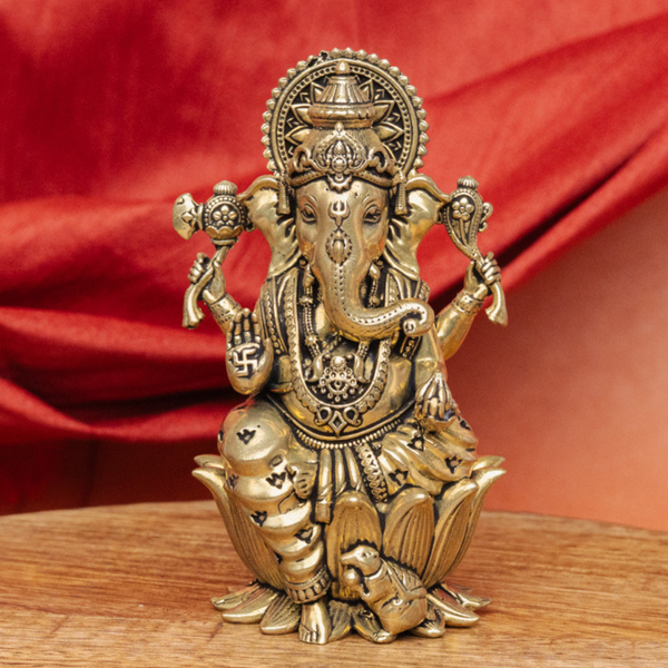 Superfine Brass Ganesha Murti on Lotus