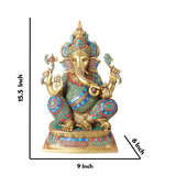 Brass Ganesha Crown-Statue With Mosaic Work