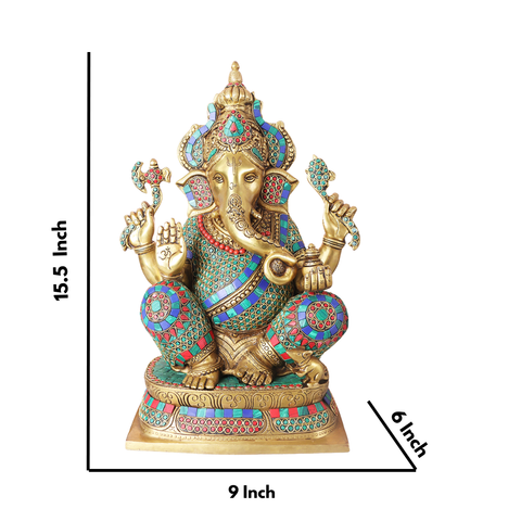 Brass Ganesha Crown-Statue With Mosaic Work