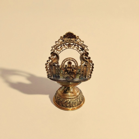 Traditional Superfine Brass Oil Diya with Goddess Lakshmi – Antique Finish Decorative Pooja Lamp  ( 7.5 Inch, Large )
