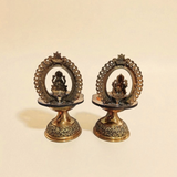 Traditional Superfine Brass Laxmi & Ganesh Deepam Pair| Pooja Oil Lamp for Home & Temple Décor (7.2 Inches, Pair )