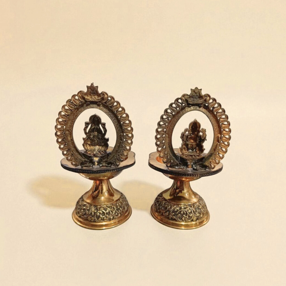 Traditional Superfine Brass Laxmi & Ganesh Deepam Pair| Pooja Oil Lamp for Home & Temple Décor (7.2 Inches, Pair )