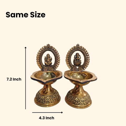 Traditional Superfine Brass Laxmi & Ganesh Deepam Pair| Pooja Oil Lamp for Home & Temple Décor (7.2 Inches, Pair )