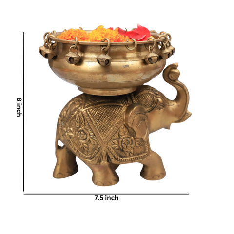 Brass Urli Bowl with Bells on Elephant