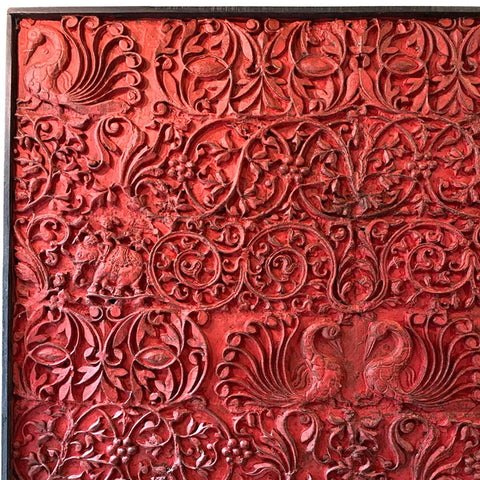 Bird Design Wooden Carved Red Panel