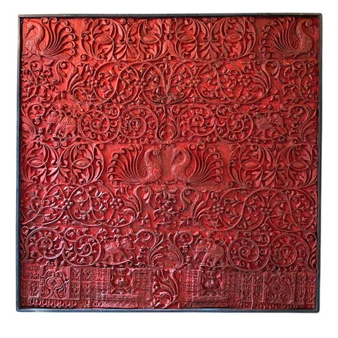 Bird Design Wooden Carved Red Panel