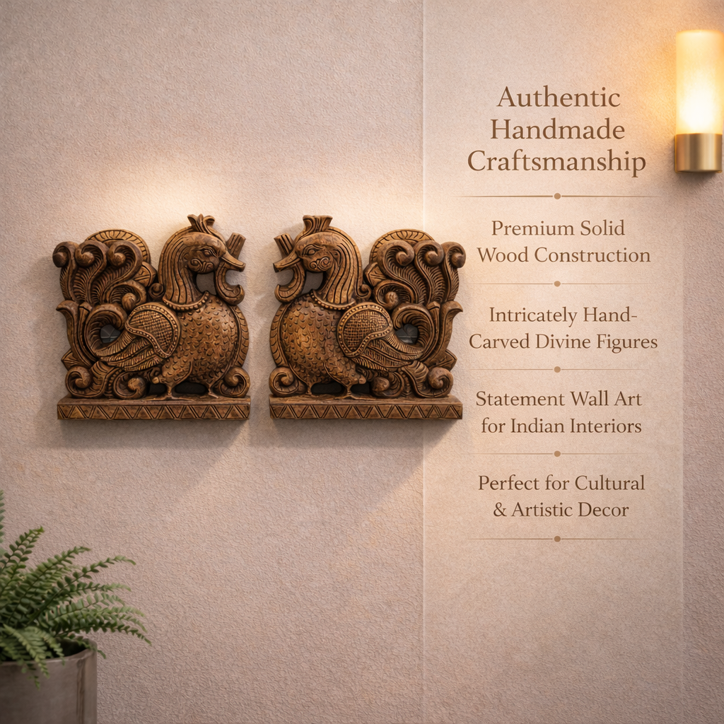 Annapakshi peacock wall hanging wooden panel for home decor