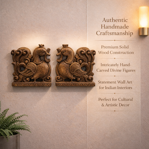 Annapakshi peacock wall hanging wooden panel for home decor