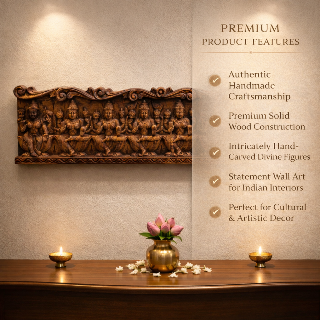 Ashta Lakshmi goddess wood wall panel 12 inch decorative item