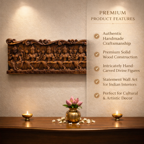 Ashta Lakshmi goddess wood wall panel 12 inch decorative item
