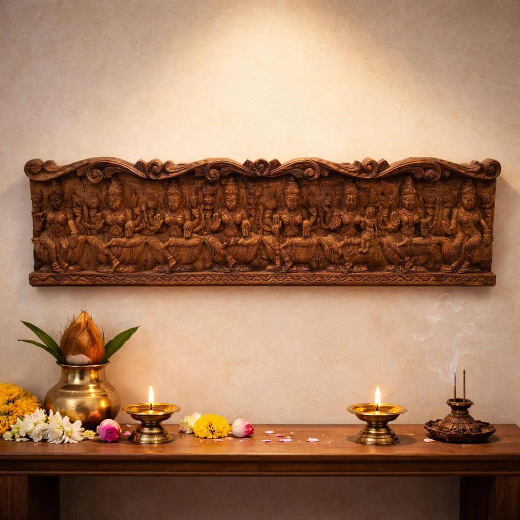 Ashta Lakshmi wooden wall panel 12 inch for home decor
