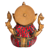 Beautiful 8 inch Ganesha statue with colorful stonework finish and fine detailing back view