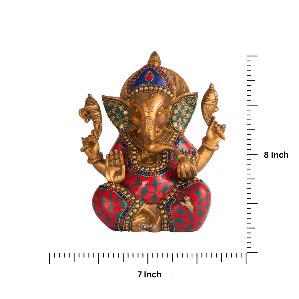 Beautiful 8 inch Ganesha statue with colorful stonework finish