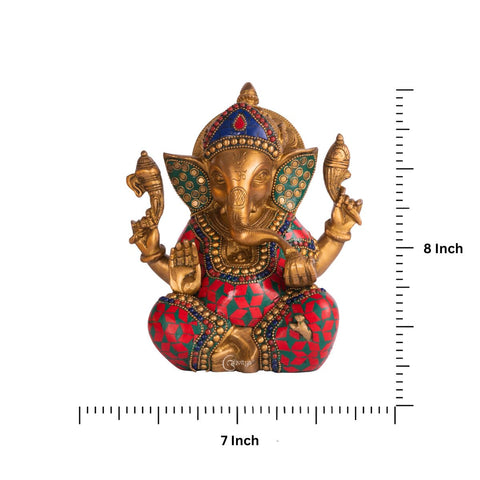 Beautiful 8 inch Ganesha statue with colorful stonework finish
