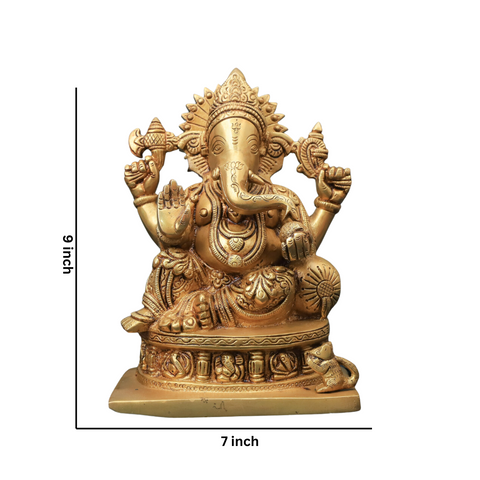 Brass Ganesha Statue 9 inch size reference image showing height and width dimensions