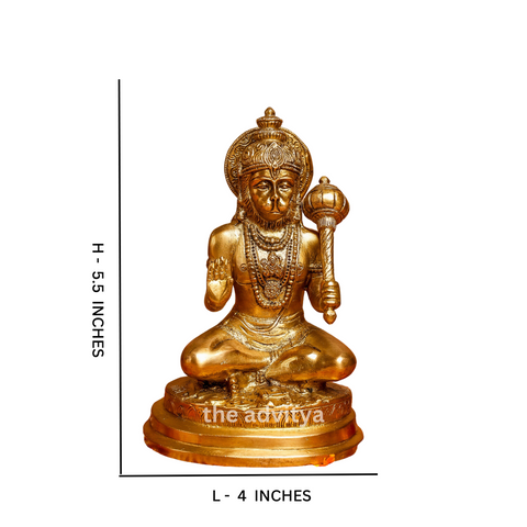 Dimension view highlighting the intricate craftsmanship of the Brass Hanuman statue holding Gada.