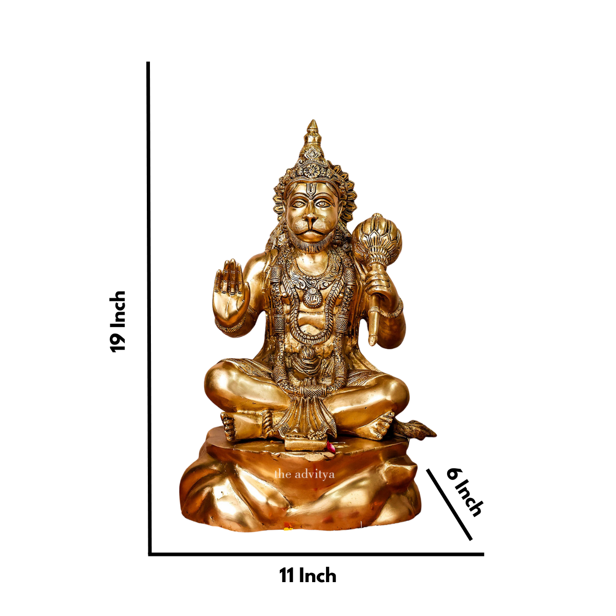 Close-up details of handcrafted brass Hanuman statue showing facial and jewelry work