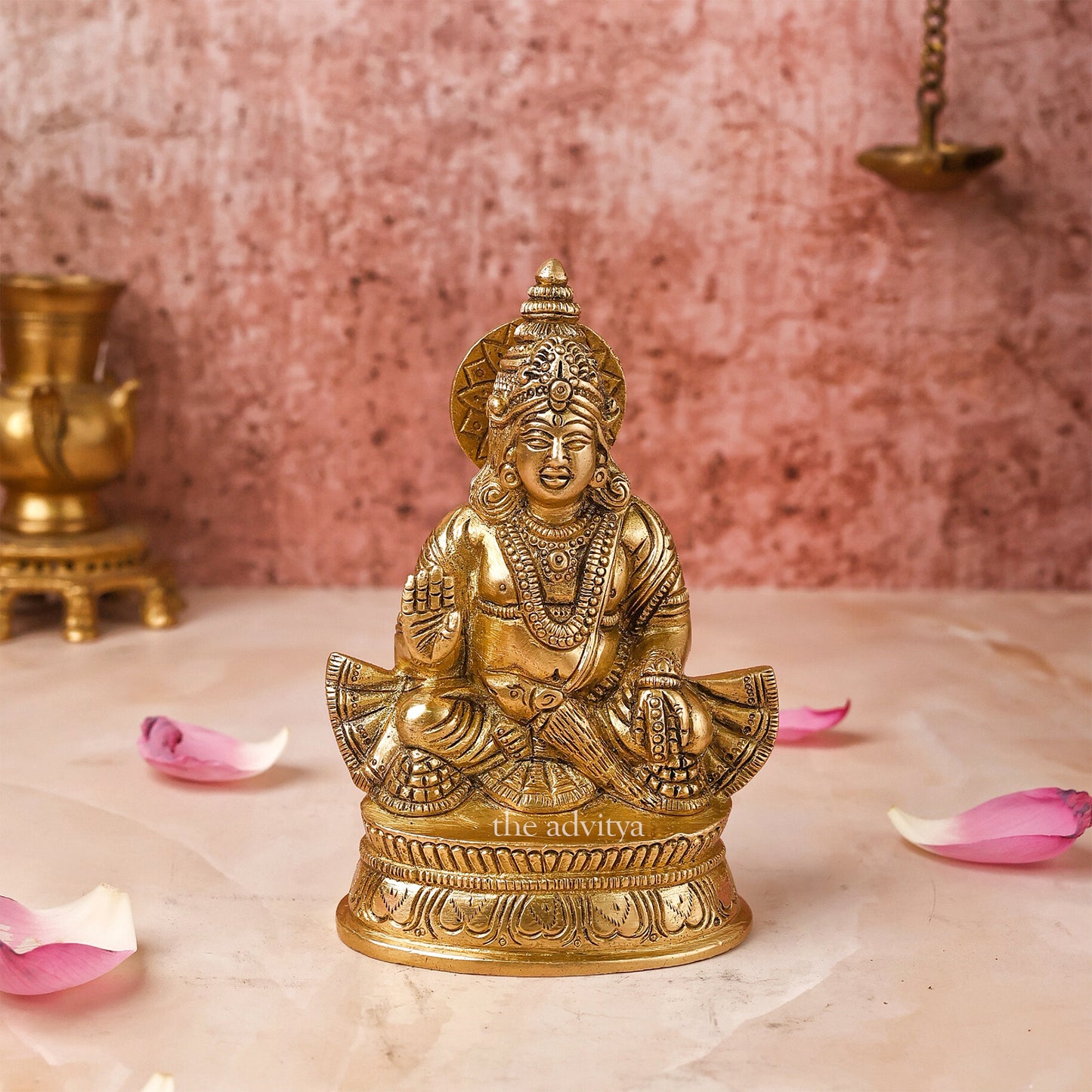 Front angle view of Brass Kuber Statue blessing.