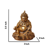 Brass Kubera Statue sitting on base with size and dimension reference
