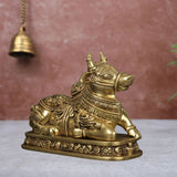 Close-up of brass Nandi Maharaj idol with fine detailing.