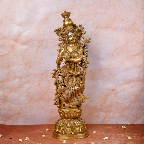 Brass Radha Idol front view with detailed carvings for home temple and décor