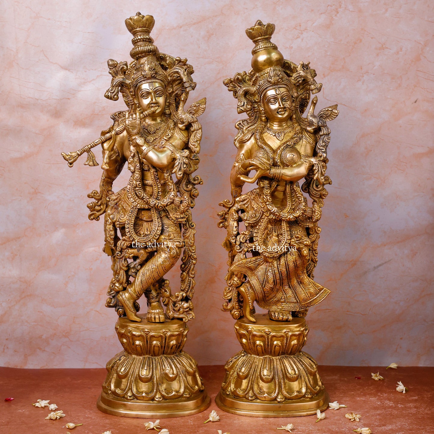 Brass Radha Krishna Idol front view with detailed carvings for home temple and décor