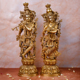 Brass Radha Krishna Idol front view with detailed carvings for home temple and décor
