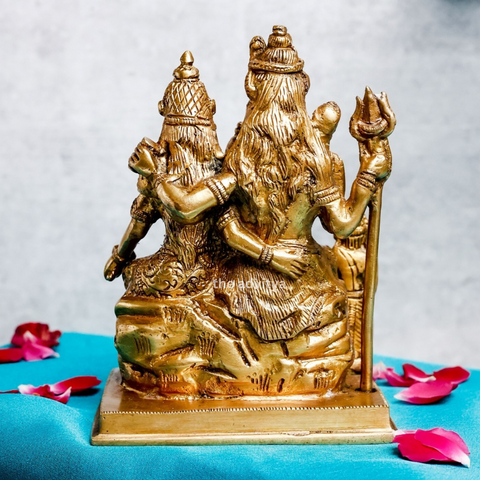 Back view of brass Shiv Parivar murti medium with traditional design.