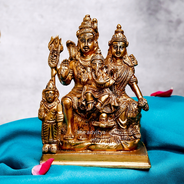 Brass Shiv Parivar Murti, medium size front view for home temple.