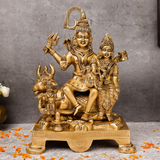 Brass Shiv Parivar statue with Lord Shiva, Parvati, Ganesha, and Nandi.