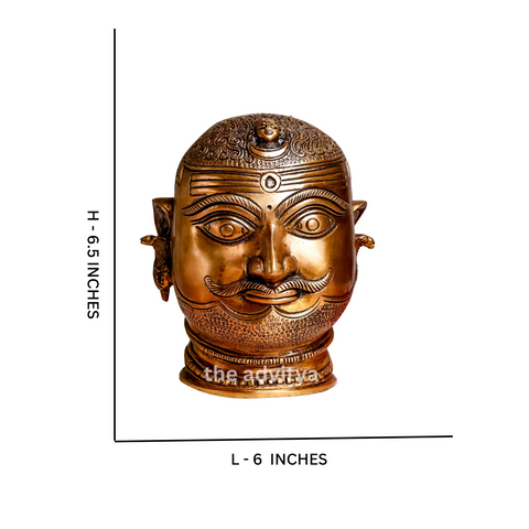 Brass Shiva Head sculpture showing size, dimensions, and proportional detailing.
