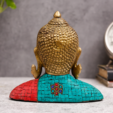 Back view of brass Tibet Buddha sculpture showing traditional craftsmanship