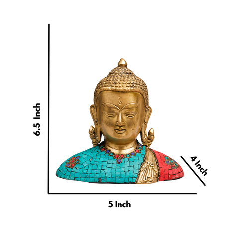Dimension view of brass Tibet Buddha sculpture with detailed stone work