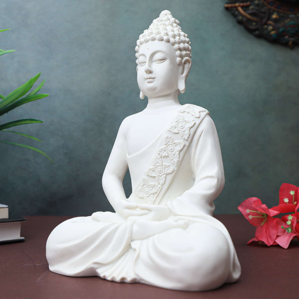 Polymarble White Meditation Buddha Statue