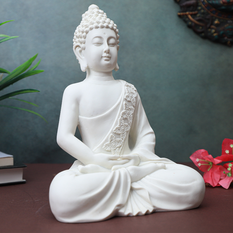 Polymarble White Meditation Buddha Statue