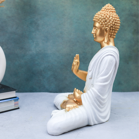 Polystone Golden White Buddha Statue