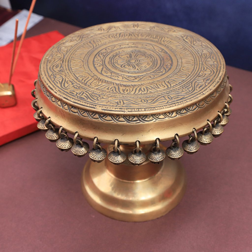 Brass Pedestal Chowki With Ghungroos