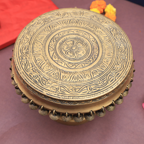 Brass Pedestal Chowki With Ghungroos