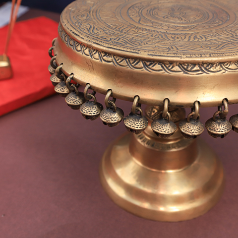 Brass Pedestal Chowki With Ghungroos